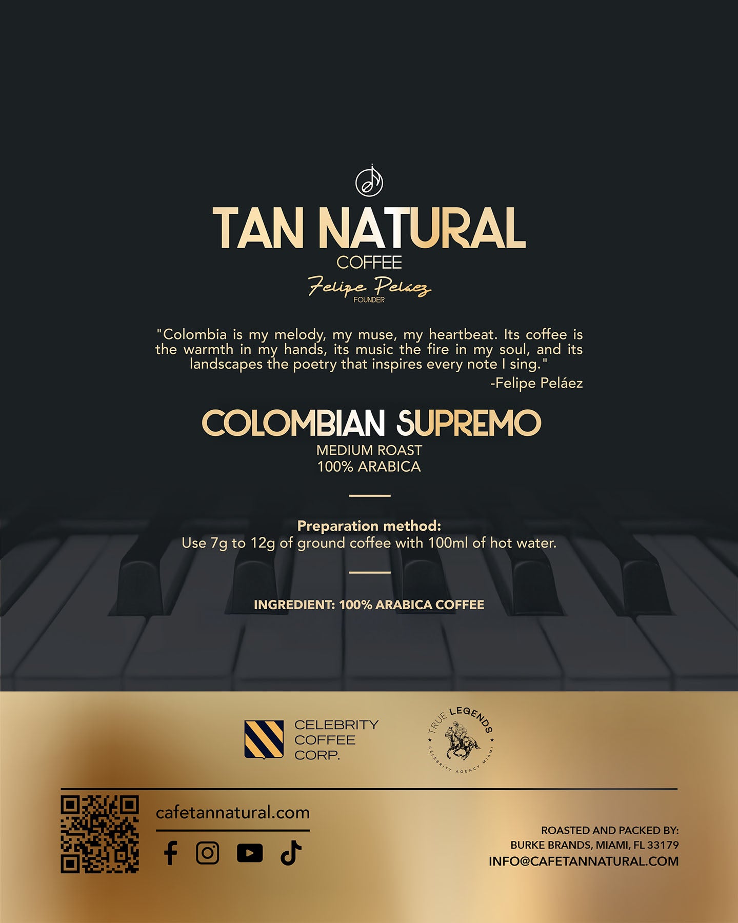 Tan Natural by Felipe Peláez - Organic Medium Roast Coffee – 2LB Bag